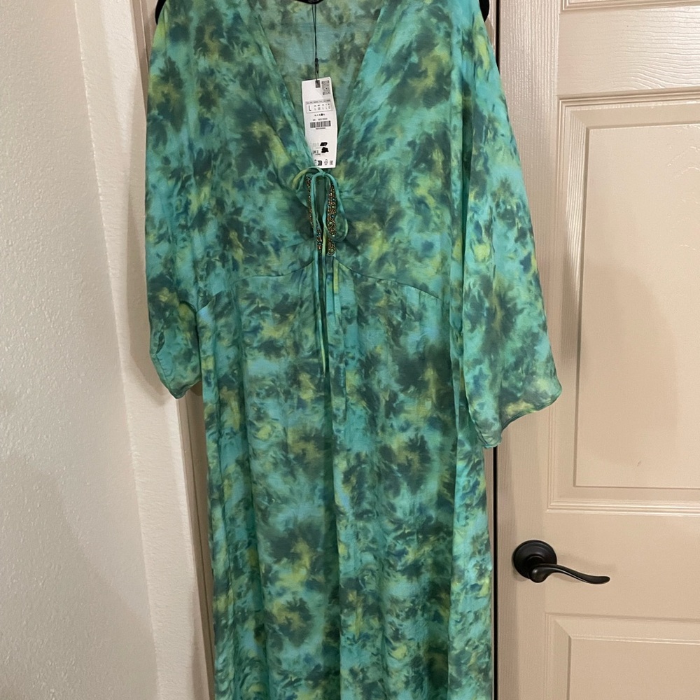 Zara Green Tie-Dye Swim Coverup/ House dress